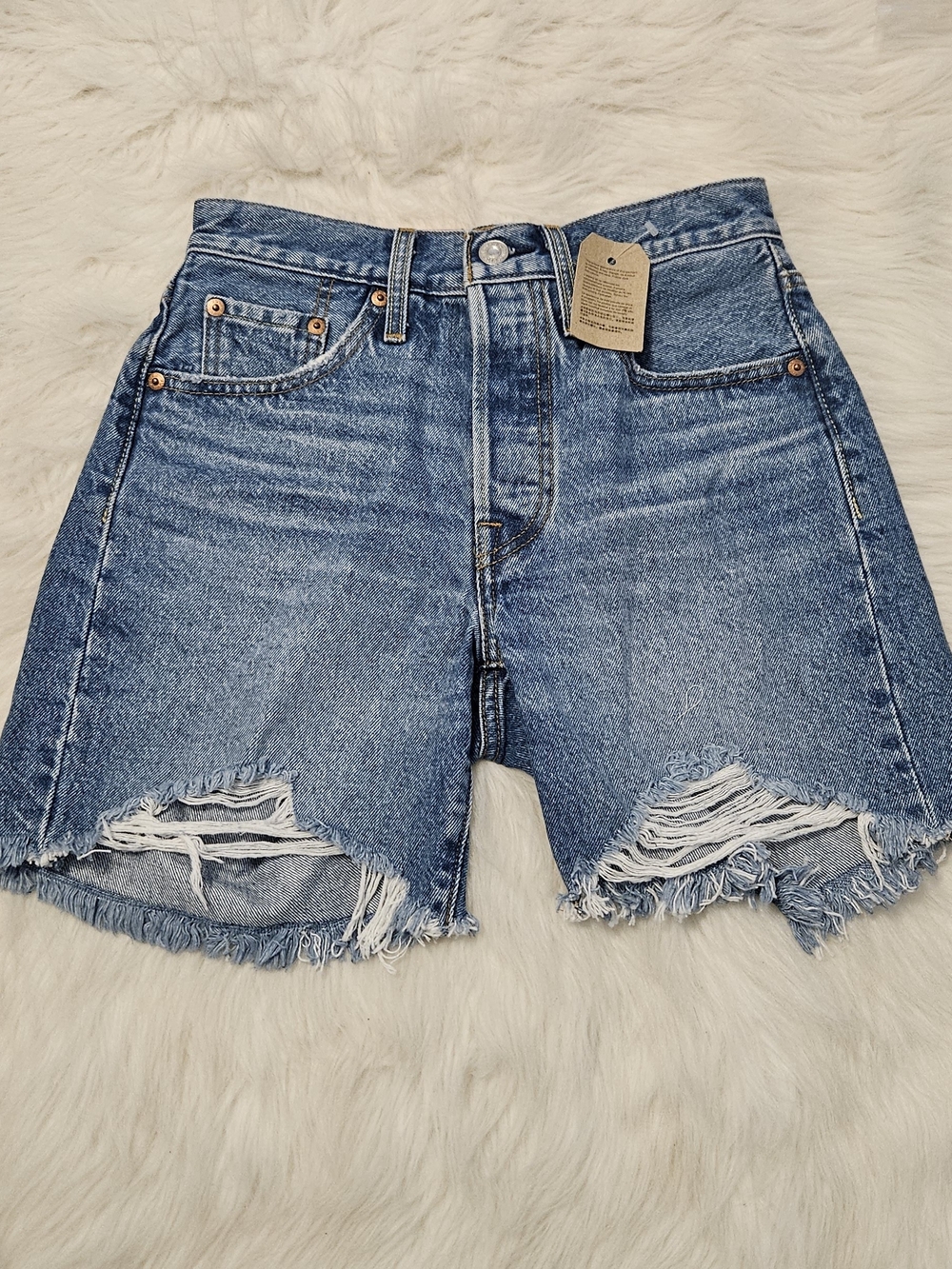 Levi's Medium Blue Distressed Denim Shorts